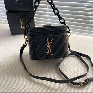 YSL Beauty Makeup Cosmetic Vanity bag Gold logo